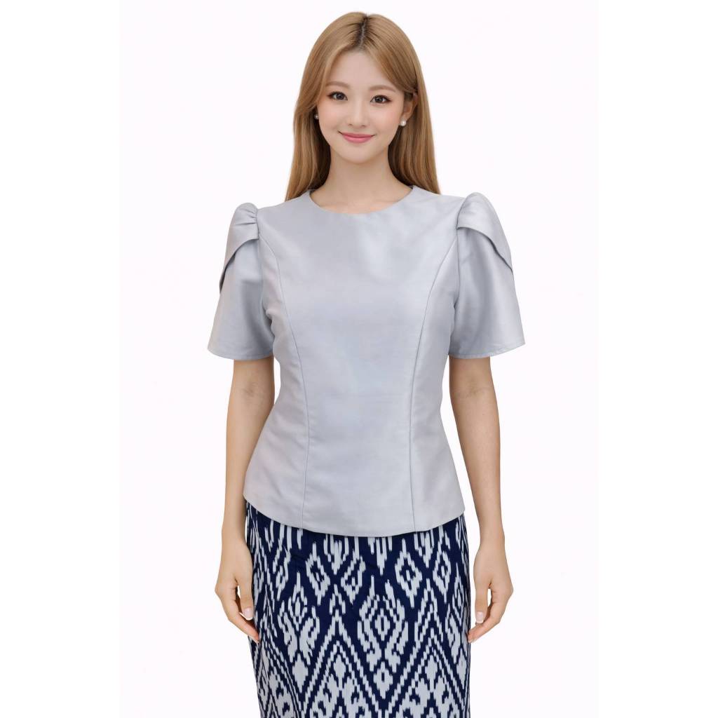 เสื้อผู้ใหญ่ แถมผ้าถุงเข้าชุด เสื้อผ้าไหมแต่งลูกไม้ Size 36, 38, 40 ,42 ,44 46 งานบวช ชุดไทยประยุกต์