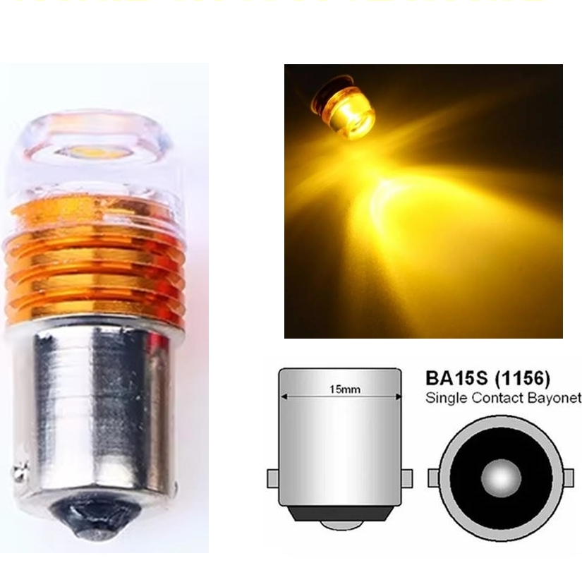 ไฟเลี้ยวกระพริบเร็ว ขั้วเขี้ยวตรง 1 จุด(แพ็ค2หลอด)  เหลือง,สีขาว,น้ำเงิน 1156 (3LED)