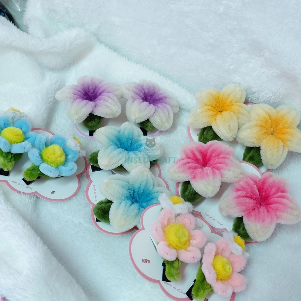 [พร้อมส่ง] กิ๊บลวดกำมะหยี่ กิ๊บดอกไม้ (ราคาต่อ 2 ชิ้น) งาน handmade