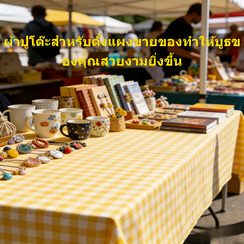 ⚡️ส่งไวทั่วไทย⚡️ผ้าปูโต๊ะ PVC หนา ลายสก๊อตเหลือง-ขาว กันเปื้อนทนทาน ผ้าปูโต๊ะขายของตลาดนัด