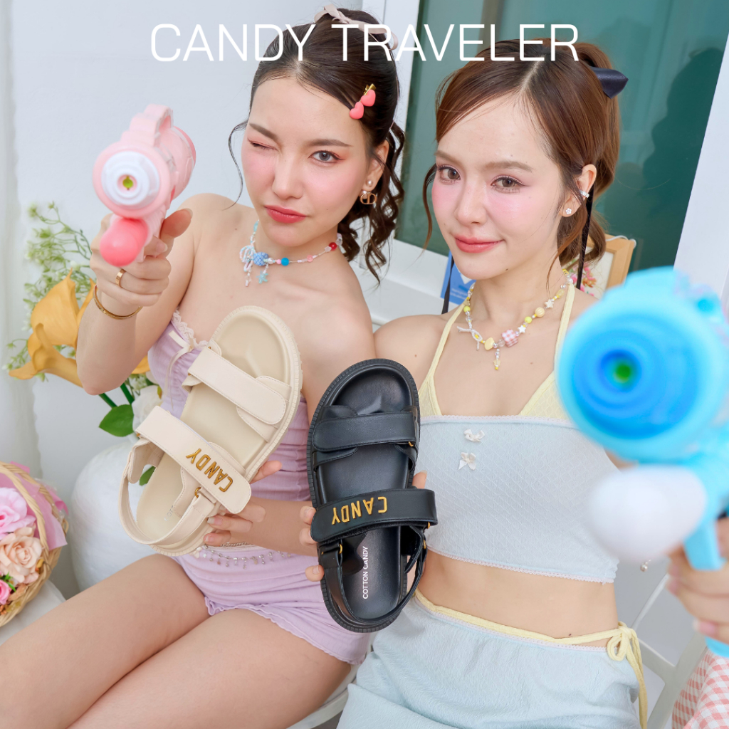 CCS - รองเท้ารัดส้น  แบบสวม มีสายคาด ระบายอากาศ ใส่สบาย พร้อมส่งจากไทย (90611-6) Cotton Candy Step
