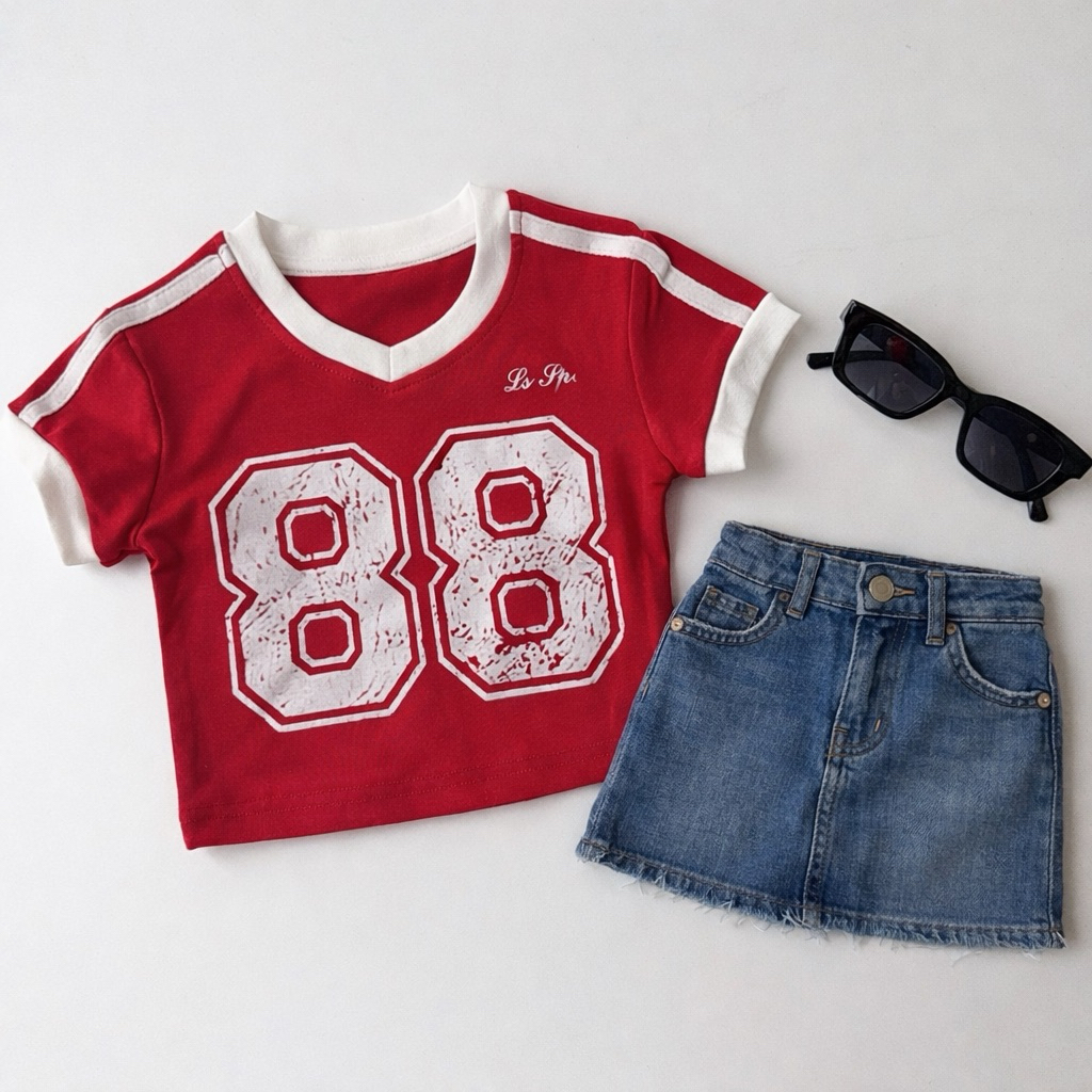S51 เสื้อครอปพิมพ์ลายตัวอักษร88