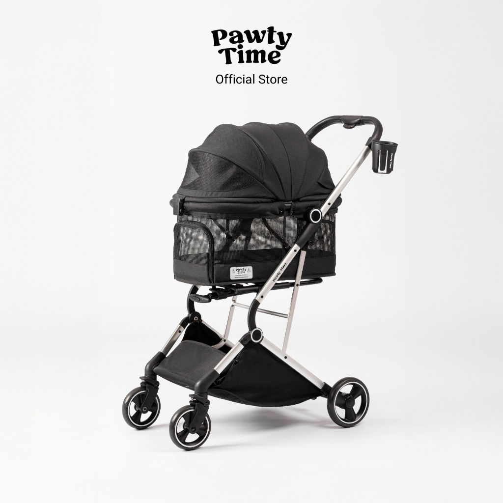 Pawty Time รถเข็นสัตว์เลี้ยง รถเข็นหมาแมว รุ่น Aero Air สี Midnight ระบายอากาศ พับง่าย เบา มีที่ลาก รับน้ำหนักได้ 25 กก.