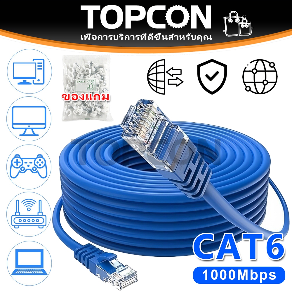 สายแลน CAT6 Gigabit 1000Mbps RJ45 ความยาว0.3m-50m ความเร็วสูง หัวเหล็ก  รองรับ คอมพิวเตอร์ เราเตอร์ ทีวี วิ่งเต็มสเปค