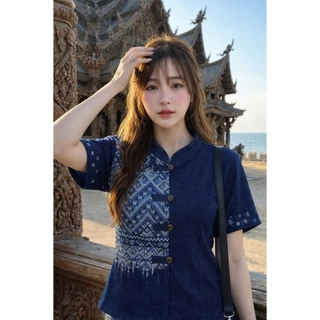 เสื้อผ้าไทยสินค้ามาใหม่ แต่งลายผ้าทอเนื้อผ้าฝ้ายนุ่มใส่สบาย