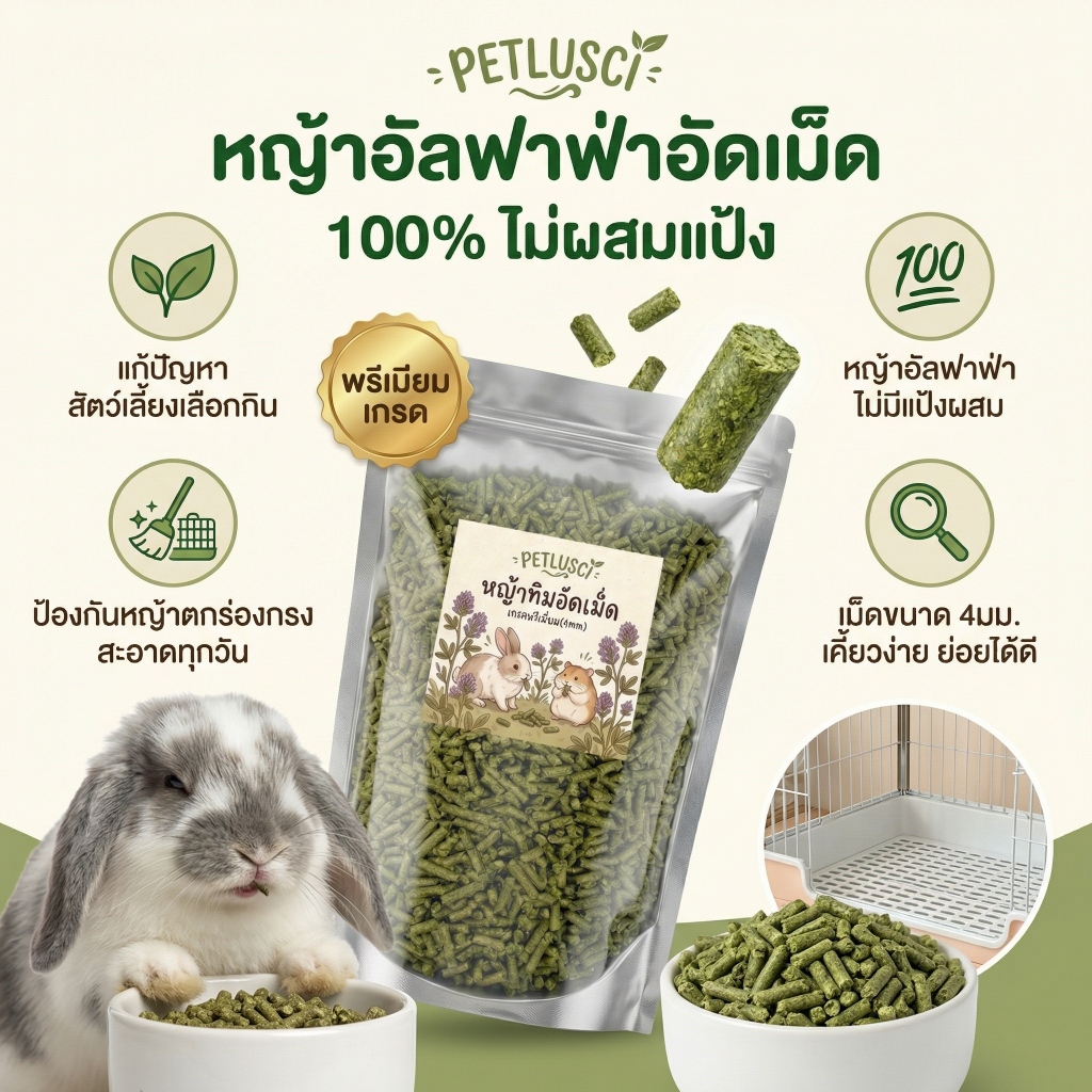 PETBABYS หญ้าอัลฟาฟ่าอัดเม็ด 500g Alfalfa Pellet ธรรมชาติ100% อาหารเต่าบก และสัตว์ฟันแทะ