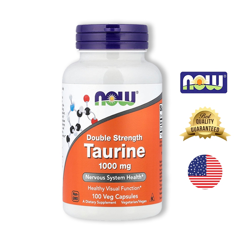 Now Foods ทอรีน Taurine 1000 Mg Double Strength 100 Veg Capsules
