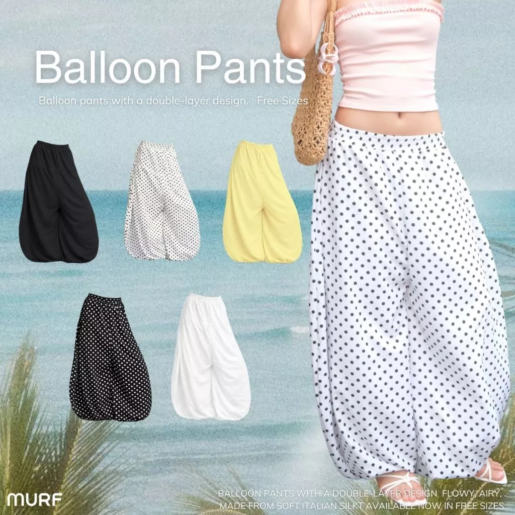 MURF Balloon Pants | กางเกงบอลลูน ผ้า2ชั้น ขากอง ทรงสวย ใส่ได้ทุกวัน คาเฟ่ ทะเล ผ้าไหมอิตาลีนุ่ม ใส่สบาย |MURF.BKK| B206
