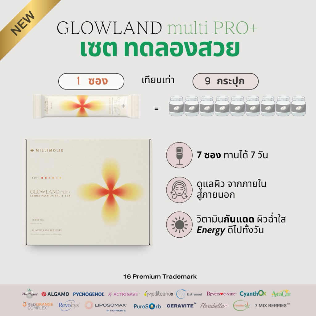 GLOWLAND multi PRO+ กล่องเล็ก Original 1 BOX (วิตามินกันแดดสูตรใหม่) ร้าน Millimolie Official