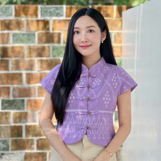 เสื้อผ้าฝ้ายพื้นเมือง คอจีนแต่งชายโค้ง ผ้าพิมพ์ลาย