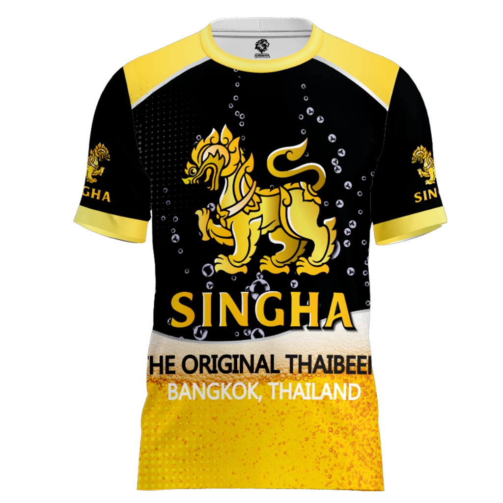เสื้อสิงห์ ดำ พิมพ์ลาย  (แขนสั้น&แขนยาว)ผ้าPoly เนื้อนุ่มสบาย,ออกแดดสบายระบายอากาศดี,ไม่ร้อน