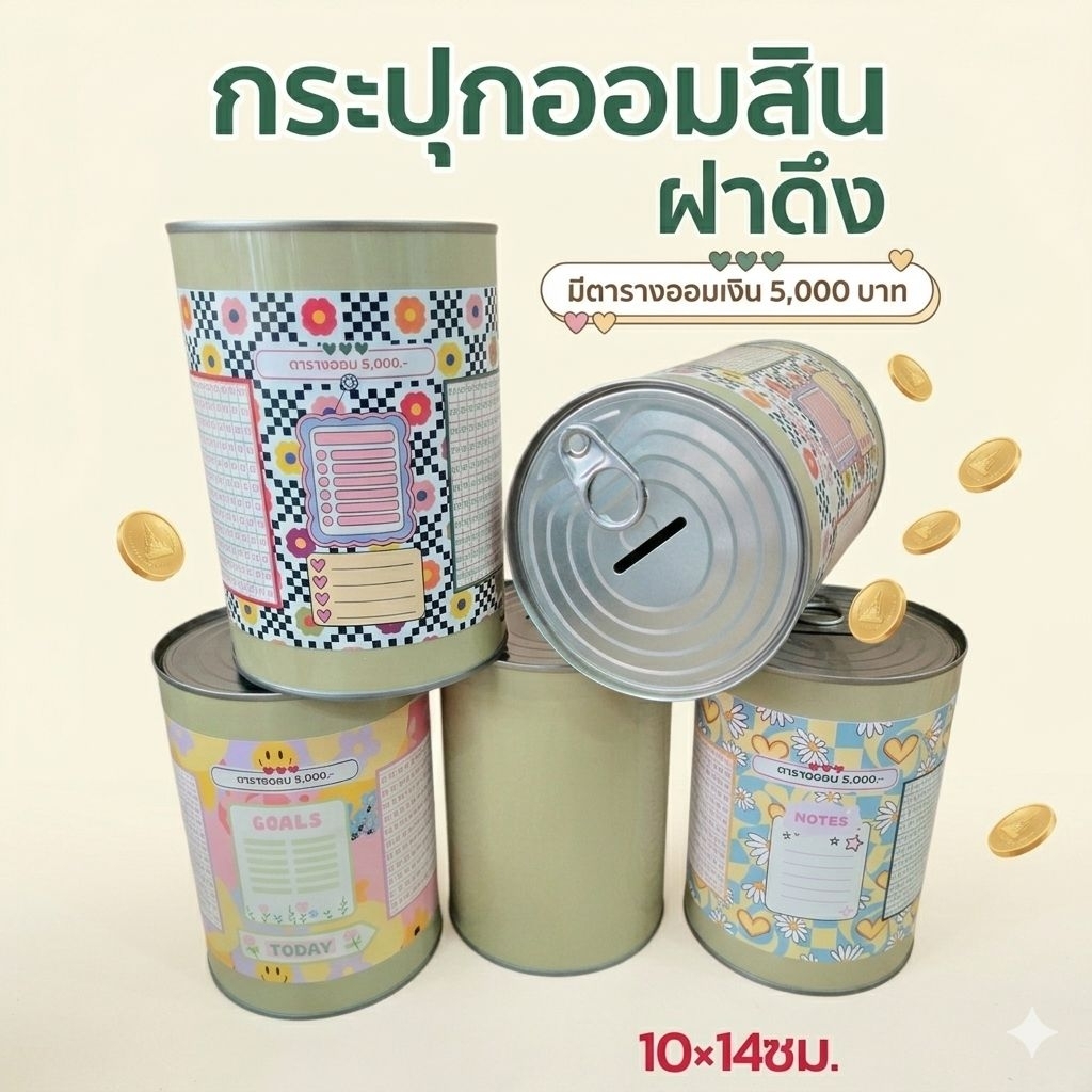 แถมกันชื้น กระปุกออมสินฝาดึง 10×14ซม