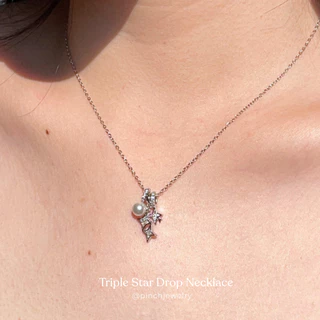 Pinch Triple Star Drop Necklace สร้อยดาวประดับมุก