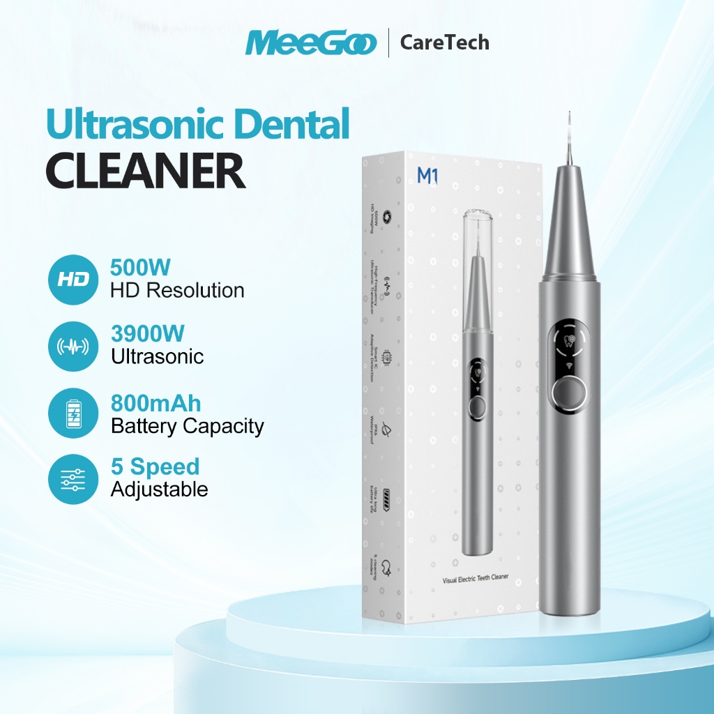 MeeGoo เครื่องขูดหินปูนอัลตราโซนิกพร้อมกล้อง 5 กันน้ำ IPX6 เชื่อมต่อ APP ทำความสะอาดฟันล้ำลึก