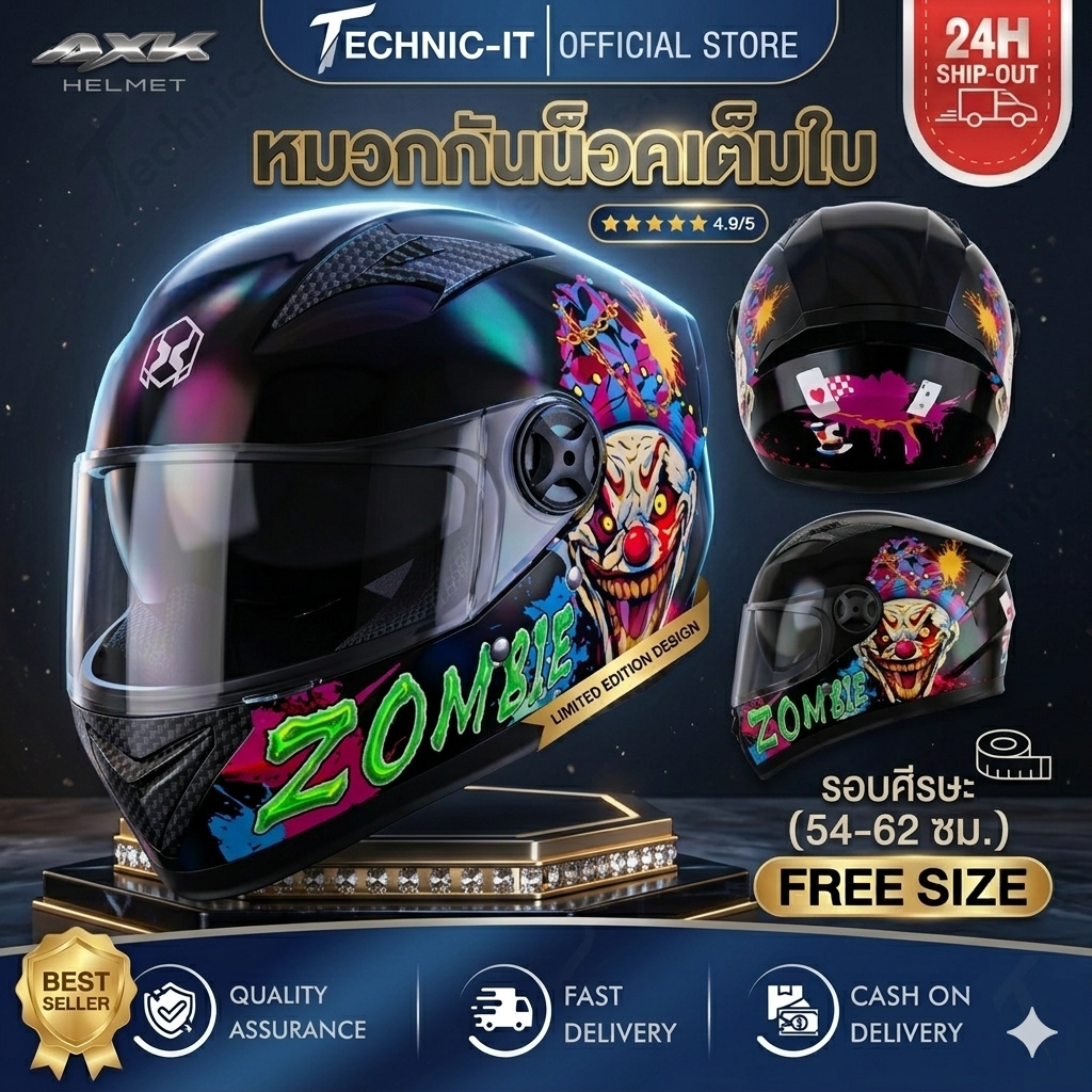 หมวกกันน็อค หมวกกันน็อคเต็มใบ motorcycle helmet สวยทันสมัยใส่สบายกันหมอกกันแดดกันลมทนทาน ขาด54-62CM.