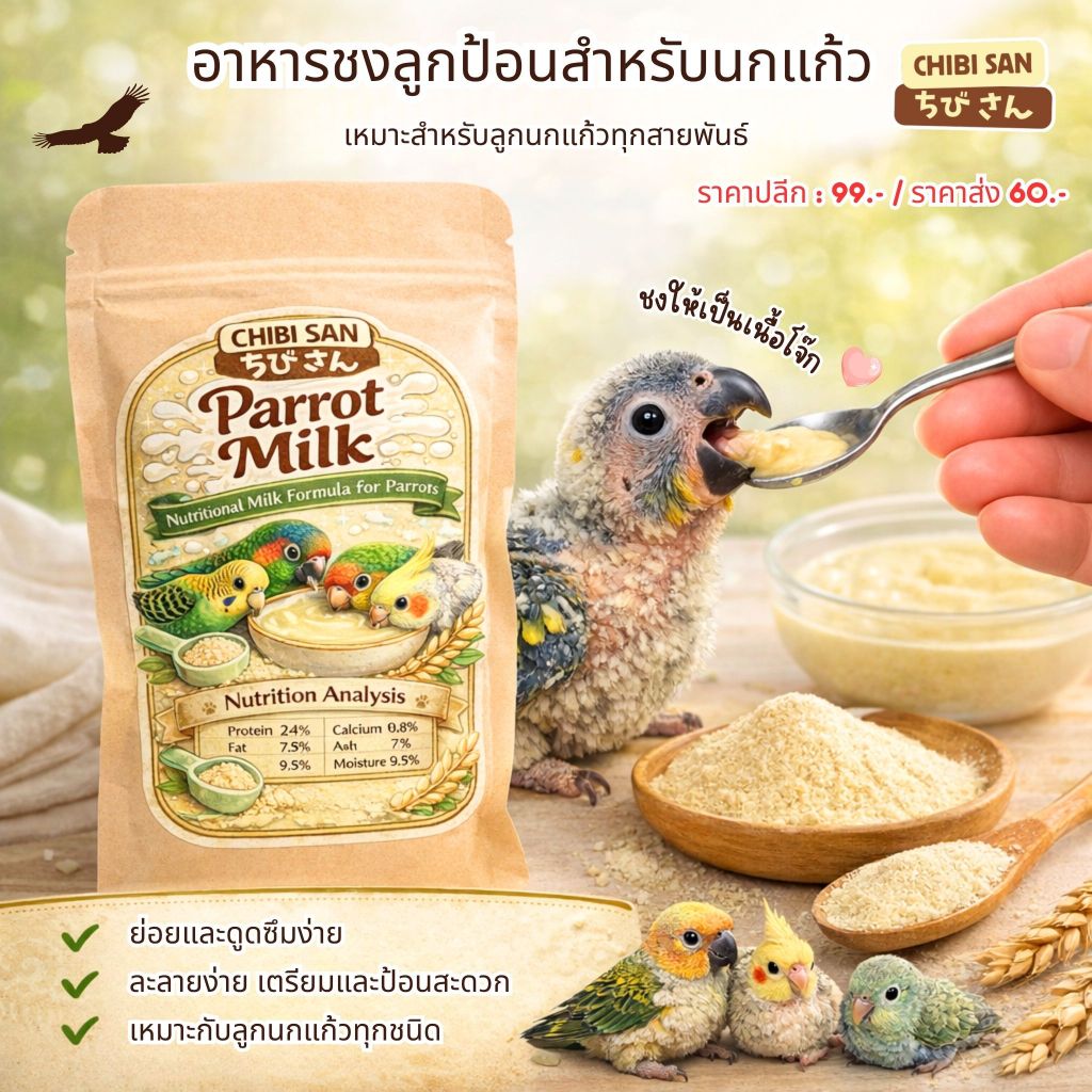 อาหารลูกป้อน อาหารนกแก้ว Chibi San อาหารลูกนก สำหรับลูกนกแก้วทุกสายพันธุ์