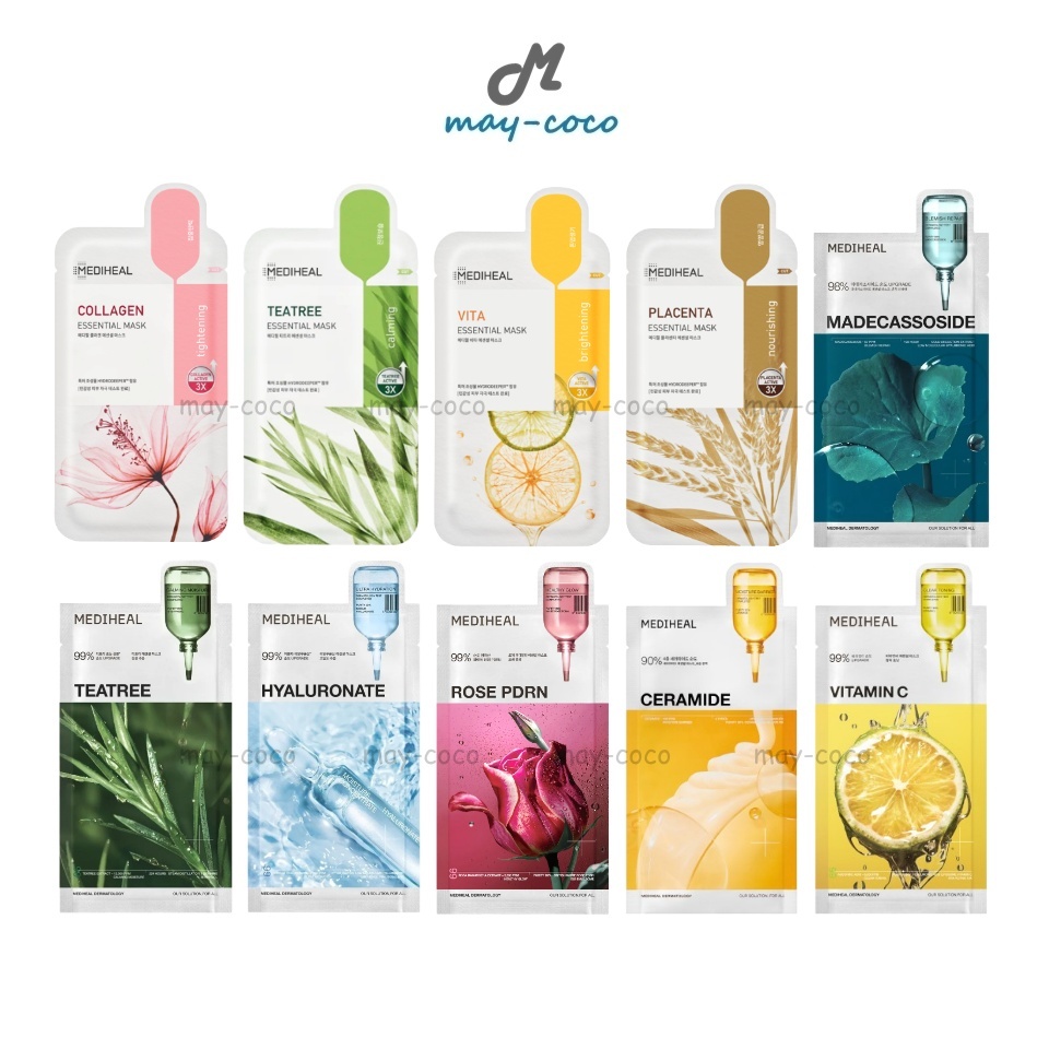 ถูก/แท้/มีไลฟ์ มาสก์ Mediheal Essential Mask Vita Placenta Collagen Tea Tree เมดิฮีล มาสก์หน้า บำรุงหน้า กระจ่างใส