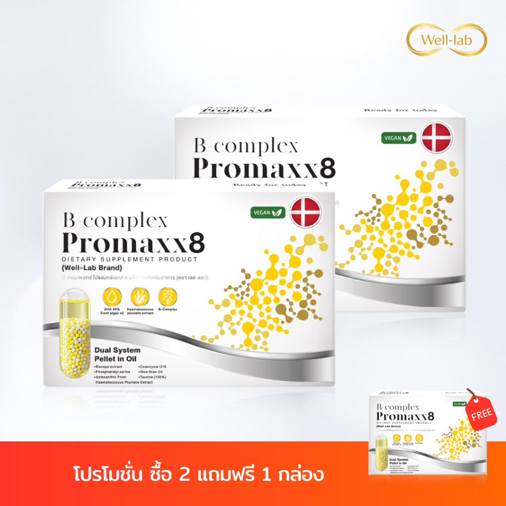 [เซ็ต 2แถม1 กล่อง] Well-lab B-complex Promaxx8 เวลแล็บ วิตามินบีรวม โปรแมกซ์8