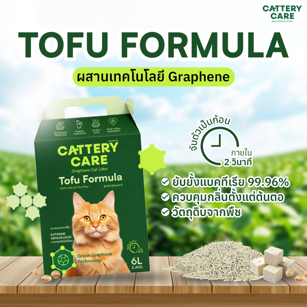 โปรลด 25% Cattery Care ทรายแมวกราฟีน สูตรเต้าหู้ กลิ่นหอมเบา ฝุ่นน้อยพิเศษ ขนาด 6 ลิตร