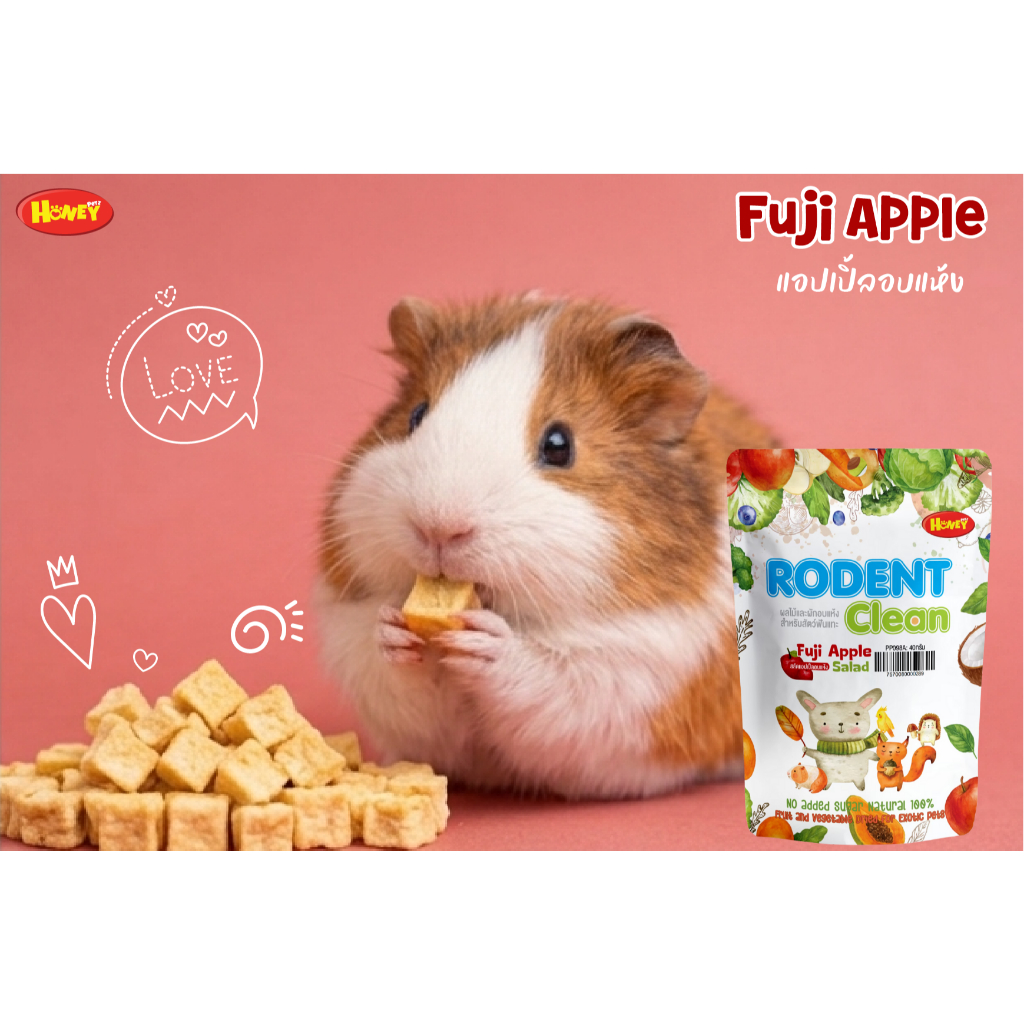 HoneyPetz แอปเปิ้ลอบแห้ง 6ซอง ผักผลไม้อบแห้ง 🐹🐰 โปรตีนสูง ธรรมชาติ