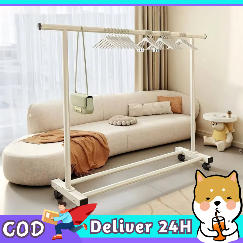 Dogegg🐶ราวแขวนเสื้อผ้า สีครีมมินิมอล  เคลื่อนย้ายง่าย สไตล์เกาหลี ราวตากผ้าในร่ม แข็งแรง