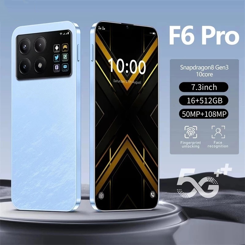 Smartphone F6 Pro 16GB RAM+512GB ROM 7.3inch full screen support 2 SIM card android 14.0 support ban