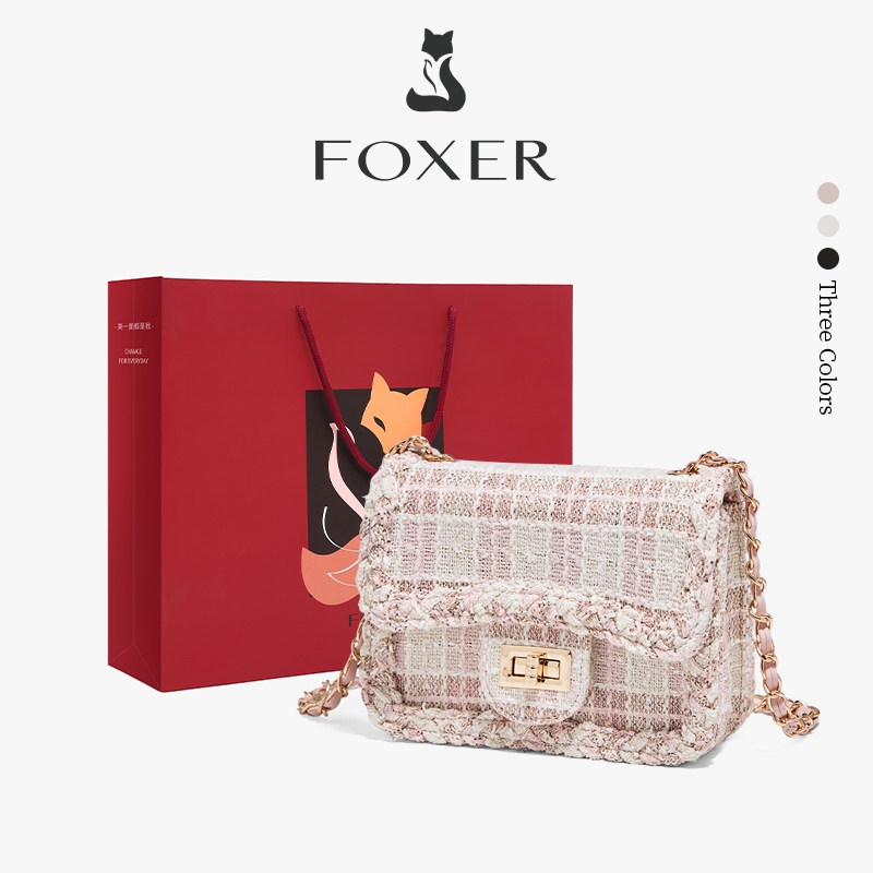 FOXER กระเป๋าสะพายไหล่สไตล์หวาน  กระเป๋าทรงสี่เหลี่ยมเล็กทันสมัย เหมาะสำหรับชีวิตประจำวัน