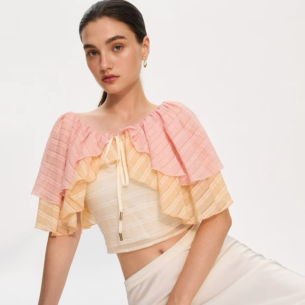 [Pomelo] Pomelo. x Janesuda เสื้อครอปลายทางแต่งระบาย / Pomelo. x Janesuda Ruffle Crop Top (xxs)