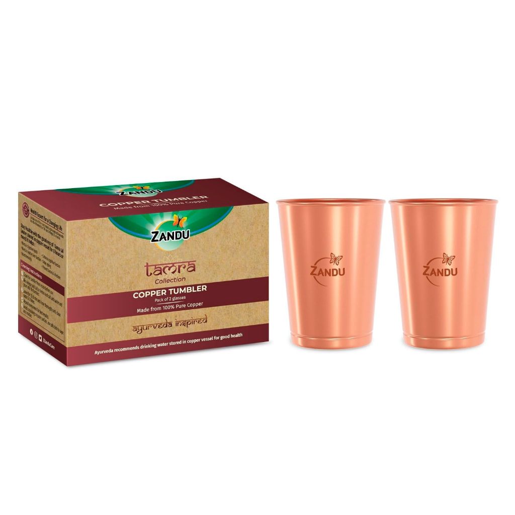 Zandu Copper Tumbler แก้วทองแดง (2ชิ้น, 300ml Each)