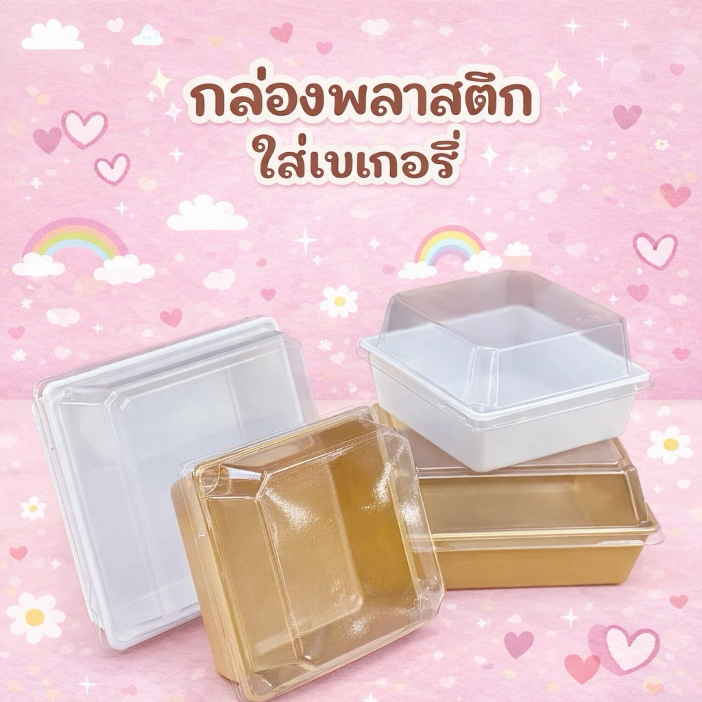 กล่องเค้กพลาสติก กล่อง snack box G1111 G1314 (แพค 50 ชุด) ฝาถาดพลาสติก