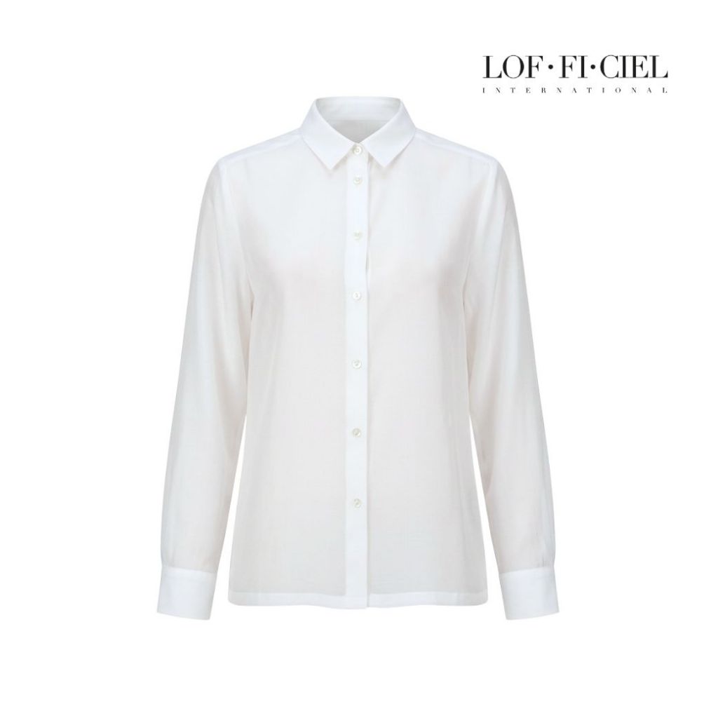 LOF-FI-CIEL Woman's Shirt เชียร์ ซาติน เสื้อเชิ้ต แขนยาว สีขาว FC6PWH