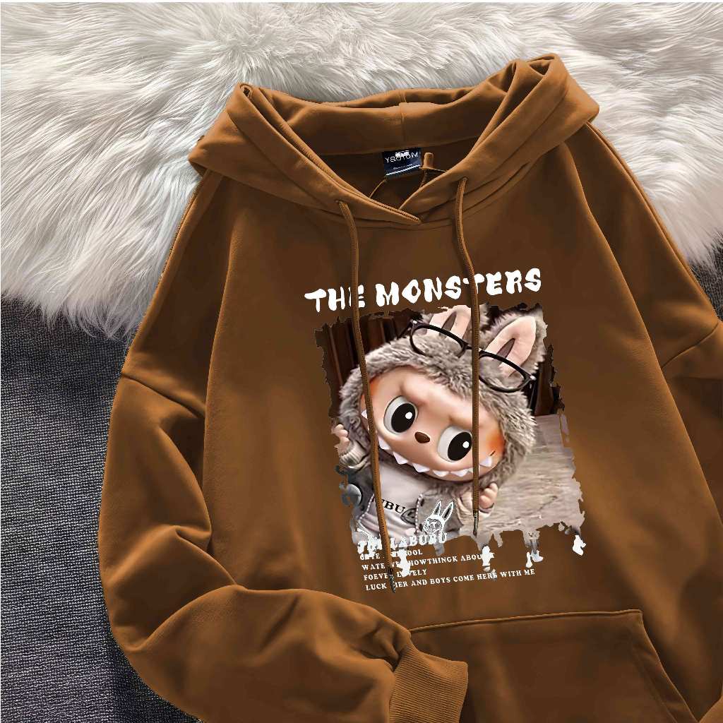 [หลากสี] น่ารัก Labubu บิ๊กพิมพ์แฟชั่นแจ็คเก็ต Hoodie หลวมพอดีผ้าฝ้ายจัมเปอร์เสื้อสเวตเตอร์ลำลองแขนยาวชายและหญิงชุดชั้นใ