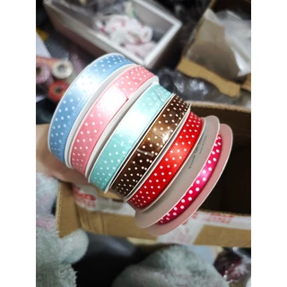 Macraft ริบบิ้นลายจุด 1cm 25หลา (ตัดแบ่ง) ริบบิ้นผูกของขวัญ ริบบิ้นตกแต่งงาน DIY สีพาสเทล พร้อมส่งด่วน ร้านไทย