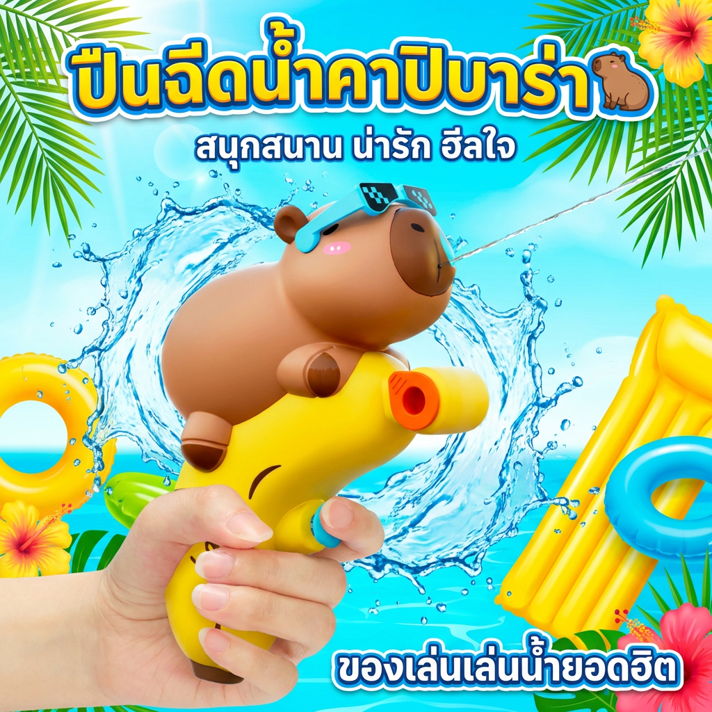 Ylife ของเล่นปืนฉีดน้ำลายการ์ตูน Kapi Barbara ปืนฉีดน้ำแบบกดสำหรับเด็ก ปืนฉีดน้ำเทศกาล Kapi Barbara