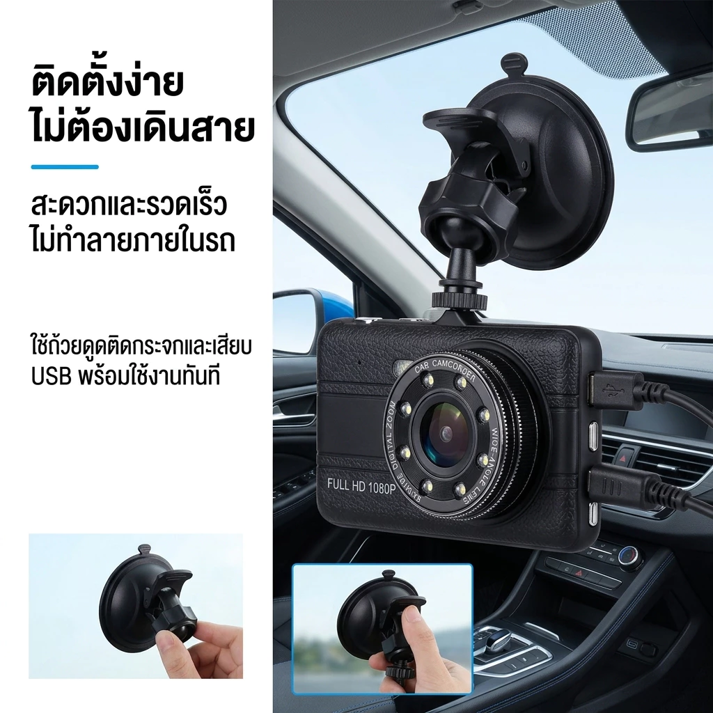 กล้องติดรถยนต์หน้า/หลัง รุ่น บันทึกภาพ Full HD 4K เลนส์มุมกว้าง 270/กล้องติดรถยนต์หน้าหลัง thumbnail 8