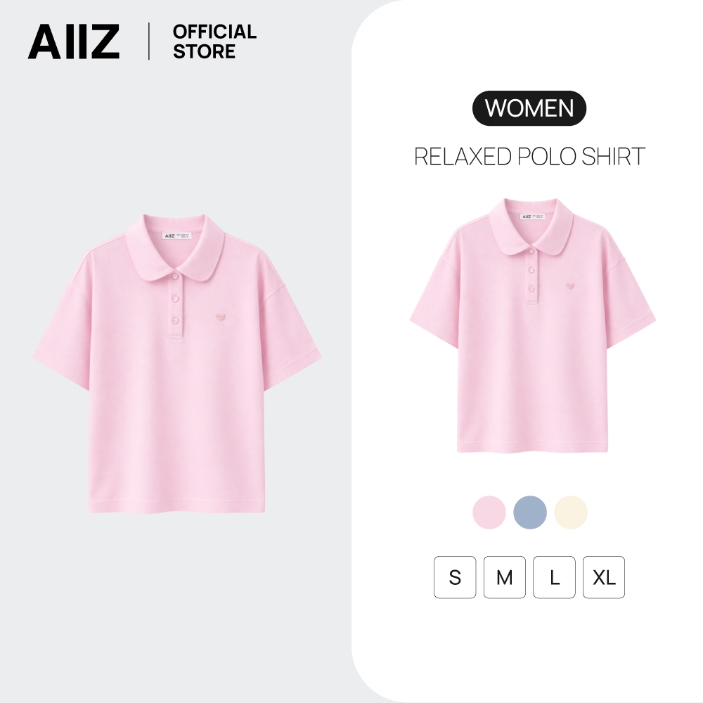 AIIZ (เอ ทู แซด) - AIIZ เสื้อโปโลผู้หญิงทรงหลวมสีพื้น AIIZ Women's Relaxed Polo Shirt