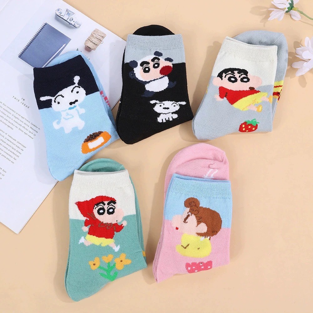 ส่งจากไทย🍑 ถุงเท้า Shinchan Cute Socks ชินจัง ลายการ์ตูน น่ารัก หลากหลายแบบ ถุงเท้าข้อกลาง สีสันสดใส 25023