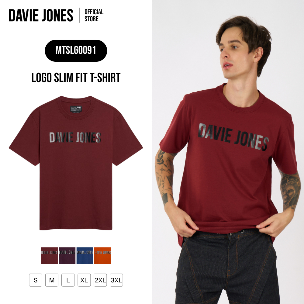 DAVIE JONES [BE FEARLESS] เสื้อยืดผู้ชาย Logo Slim Fit T-Shirt สีแดง ม่วง น้ำเงิน ส้ม LG0091