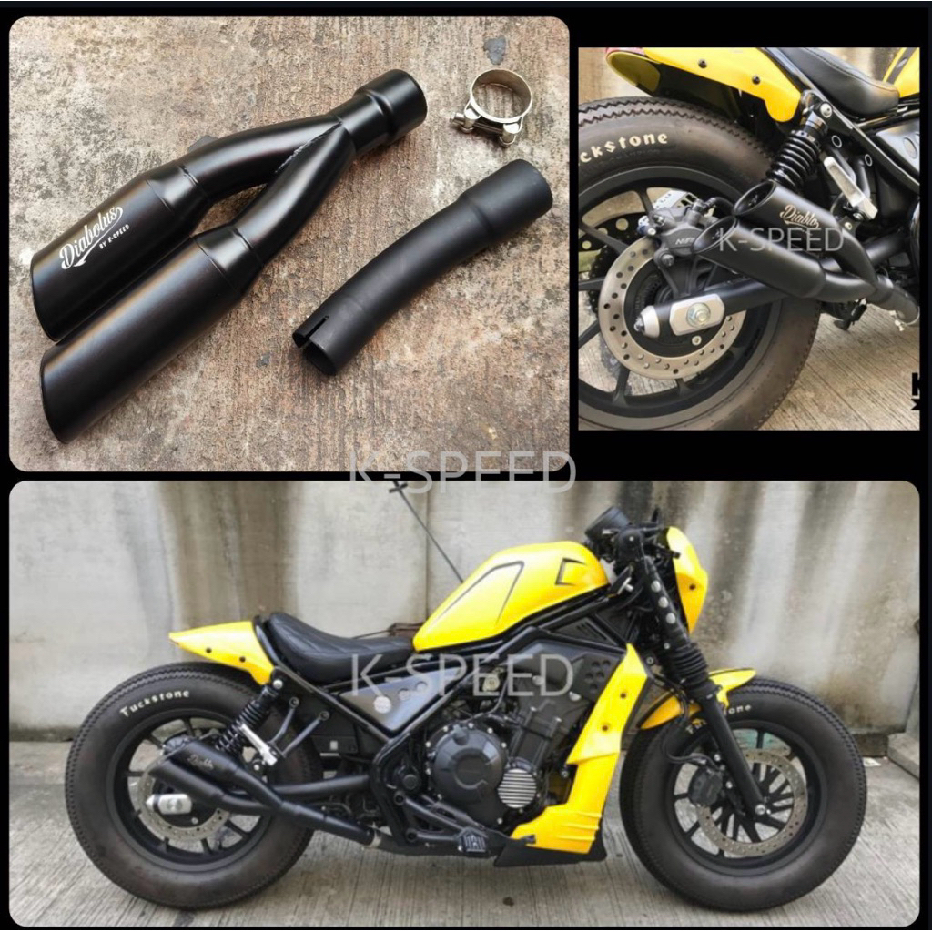 ท่อแต่งปลายคู่ Diabolus Custom Works แบบยาว for Honda Rebel 500 ปี 2016+ rb0030