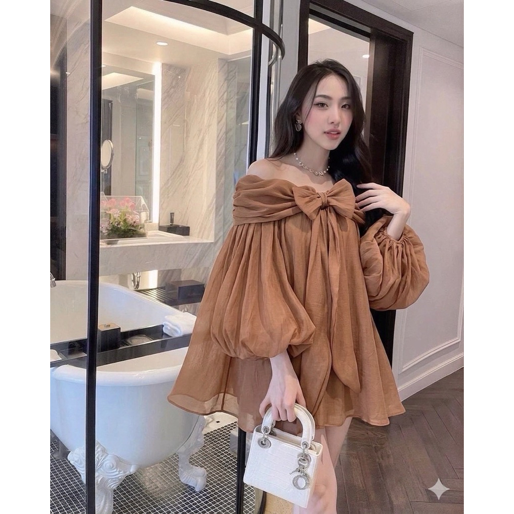 เดรสสายหวาน ลุคคุณหนู ใส่แล้วละมุนสุดๆ 🫶🏻 ทรงปาดไหล่ + โบว์อกใหญ่