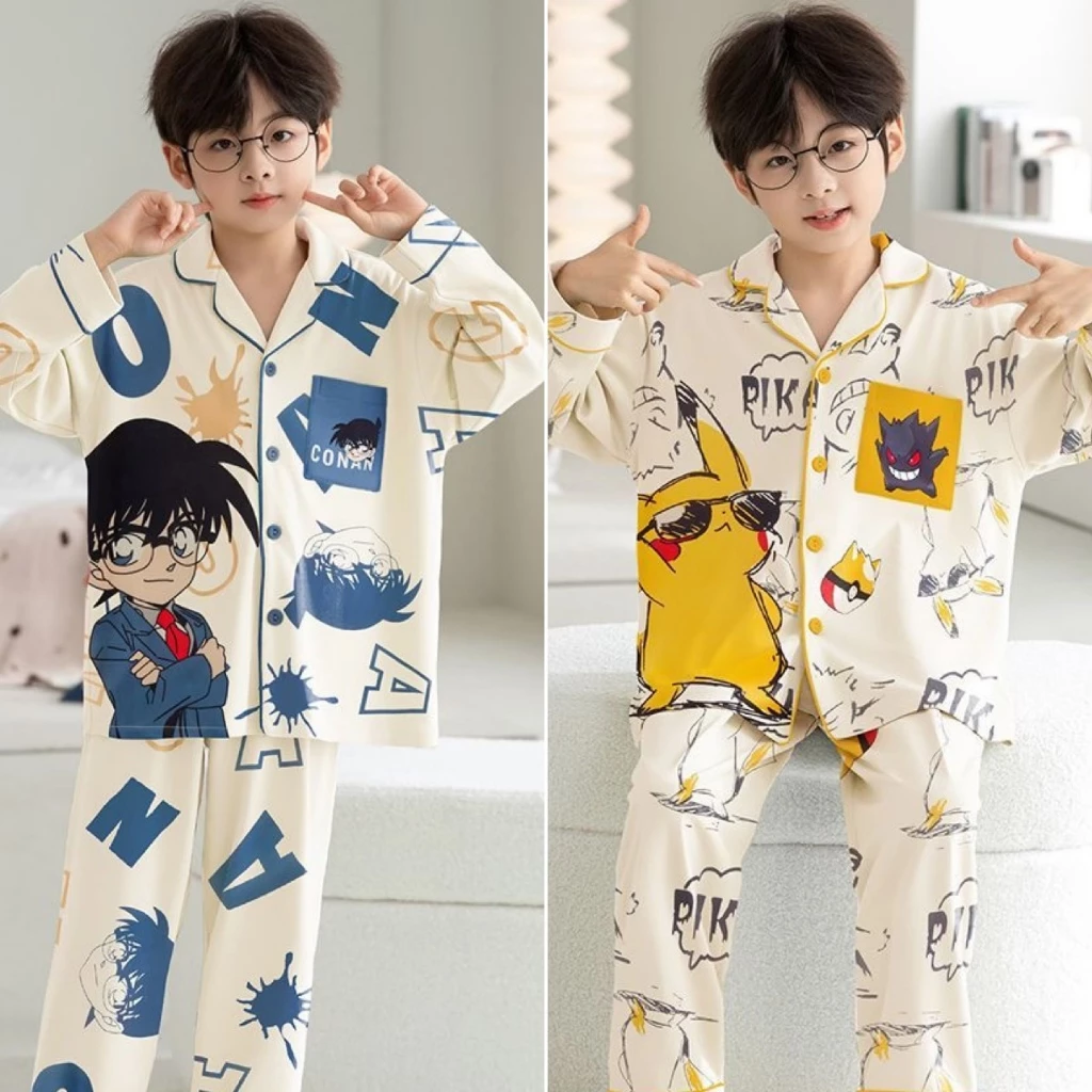 🔥เปิดตัวผลิตภัณฑ์ใหม่🔥100~170cm,ชุดนอนเด็กผู้ชาย,เสื้อผ้าการ์ตูนเด็กผู้ชาย,เสื้อแขนยาว+กางเกงขายาว