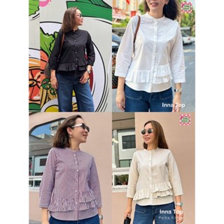inna top เสื้อกระดุมหน้า Cotton100% เกรดA แต่งระบายช่วงด้านห…