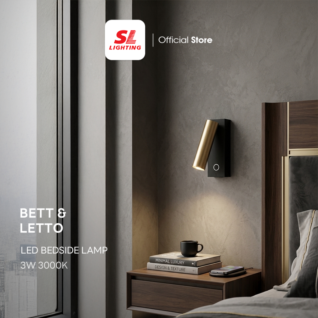 SL LIGHTING | Bedside Lamp โคมไฟหัวเตียง LED 3W 3000K พร้อมระบบ Touch Control และพอร์ตชาร์จ Type-C รุ่น BETT & LETTO
