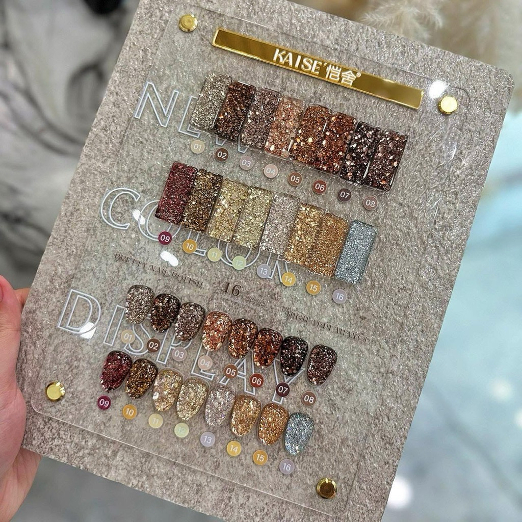 พร้อมส่งในไทย สีเจลกลิตเตอร์โทนน้ำตาล Kaise ชุด 16 สี เนื้อสีแน่น โทนสีสวย เม็ดกลิตเตอร์วิ๊งตาแตกมา