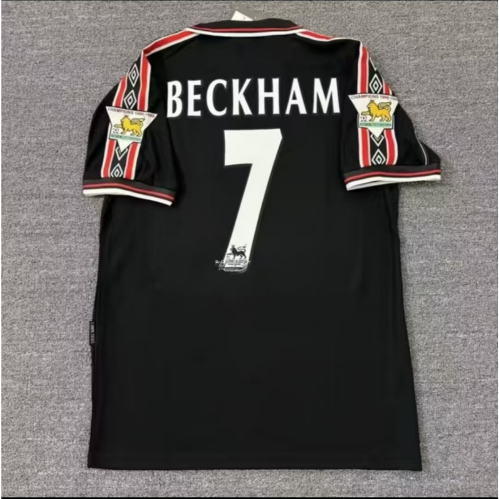 98 99 man u black jersey beckham soccer shirt