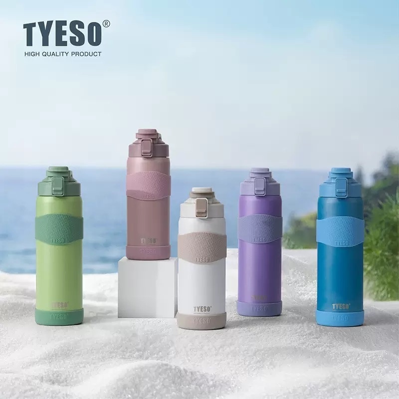 TYESOแท้ กระติกน้ำเก็บเย็น-ร้อน (750/900ml) สแตนเลส 304 Food Grade ฝาเด้ง Pop-up มีกันลื่น ไม่รั่วซึม สีสวยมินิมอล