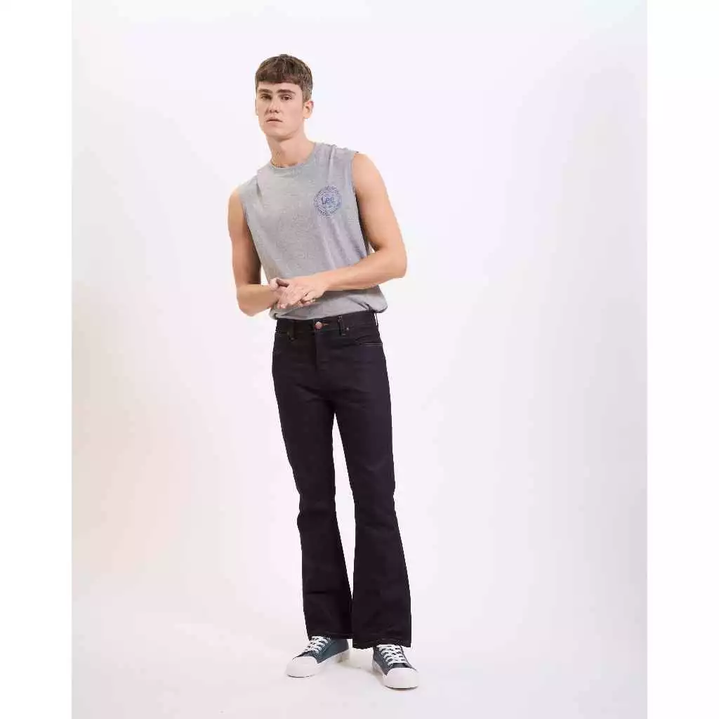 กางเกงยีนส์ผู้ชาย ขาม้า ทรง Bootcut เอวสูง สียีนส์ผ้าดิบ