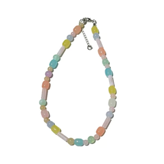 Piing me Necklace | สร้อยคอลูกปัดลายหินเทียมคละรูปทรงต่างๆ