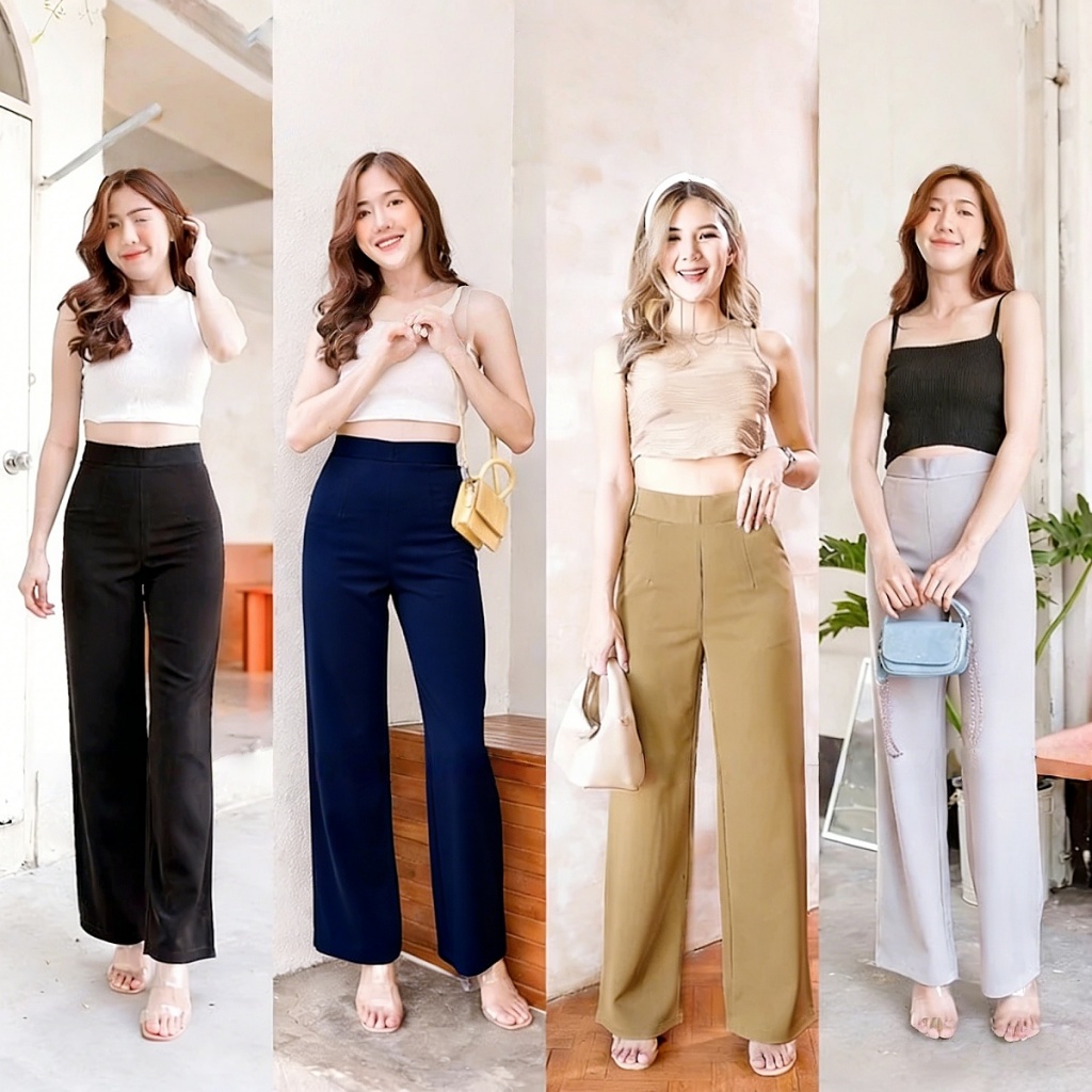 กางเกงทรงตรงเอวสูง S-2XL 4 สี กางเกงผู้หญิงสีดำ กางเกงขายาวลำลอง ใส่ทำงาน เข้าได้หลายชุด ผ้าคุณภาพดี สวมใส่สบาย🌈BABAOTU🌈