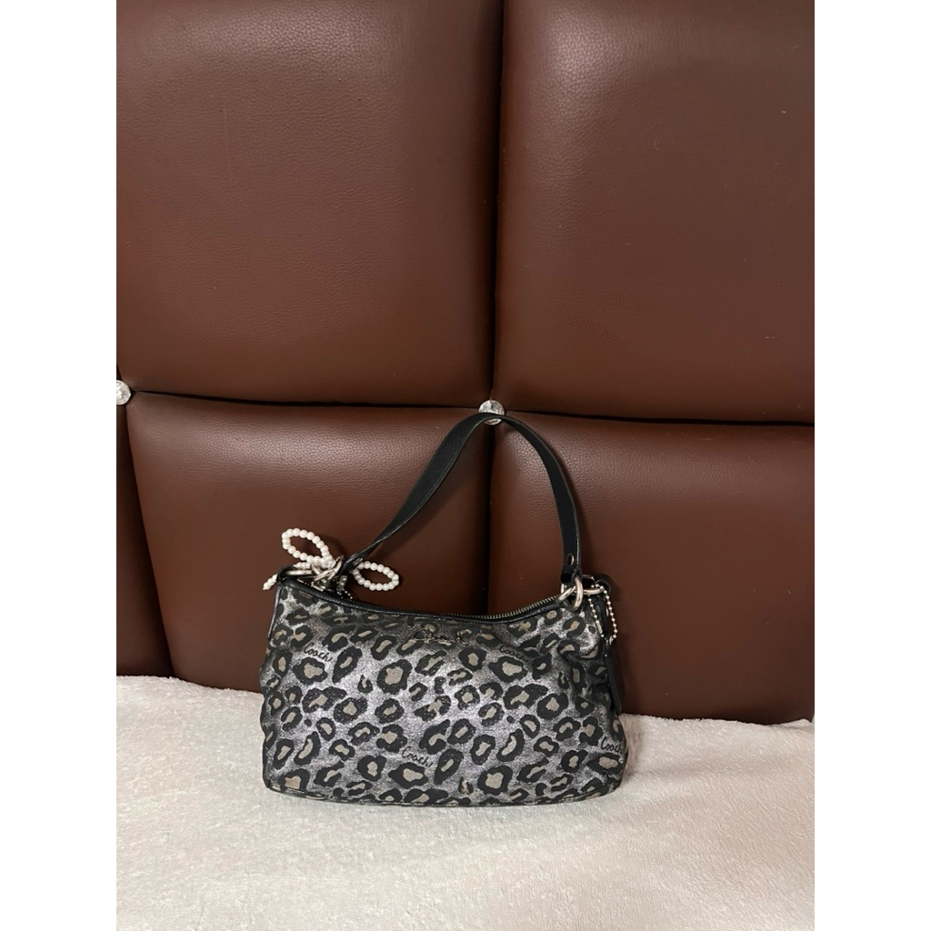 (Used) AUTH Vintage Bag | Coach Poppy Silver Ocelot Shoulder Bag
